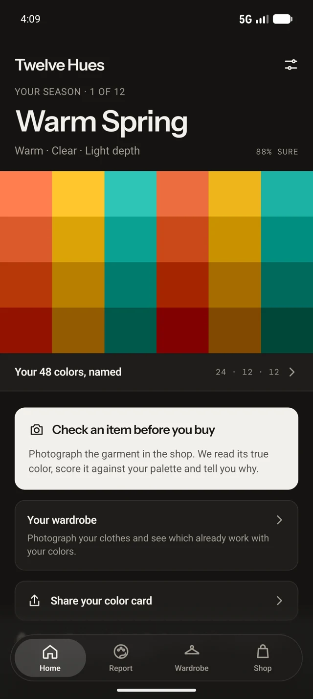 Twelve Hues showing an example Warm Spring palette.